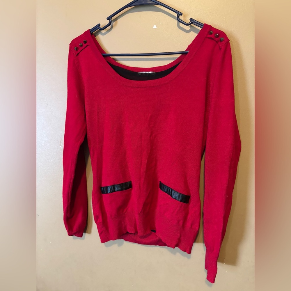 Alberto Makali Red Scoop Neck Sweater with Black Trim